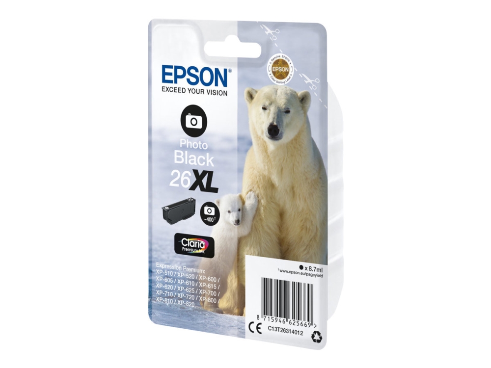 26xl   8.7 Ml   Xl   Foto Sort   Original   Blister   Blækpatron   For Expression Premium Xp 510, 520, 600, 605, 610, 615, 620, 625, 700, 710, fra Epson