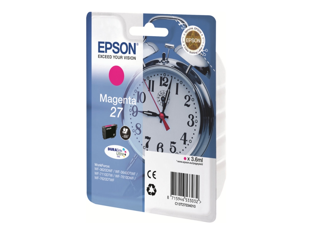 27   3.6 Ml   Magenta   Original   Blister   Blækpatron   For Workforce Wf 3620dwf, Wf 3640dtwf, Wf 7110dtw, Wf 7610dwf, Wf 7620, Wf 7620dtwf fra Epson