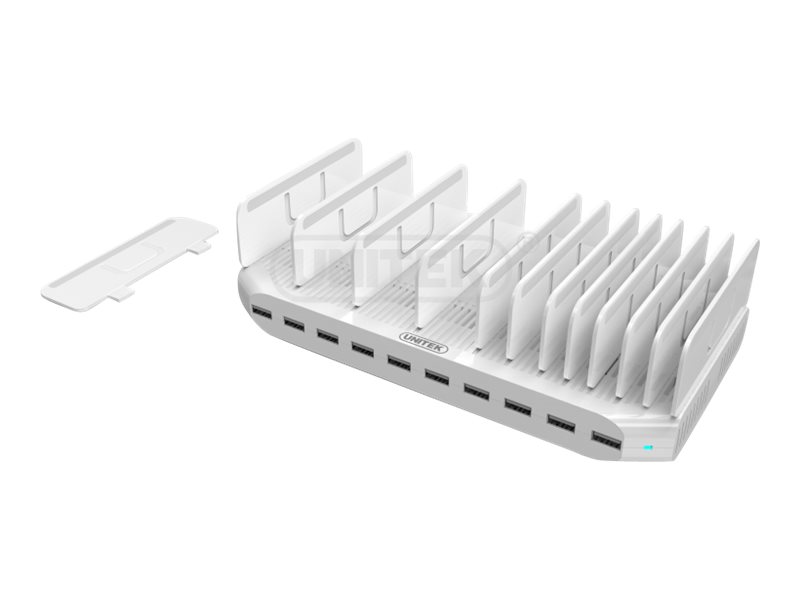 Smart Charging Station   Opladningsstander + Ac Strømadapter   2.4 A   10 Output Stikforbindelser (usb) fra Unitek