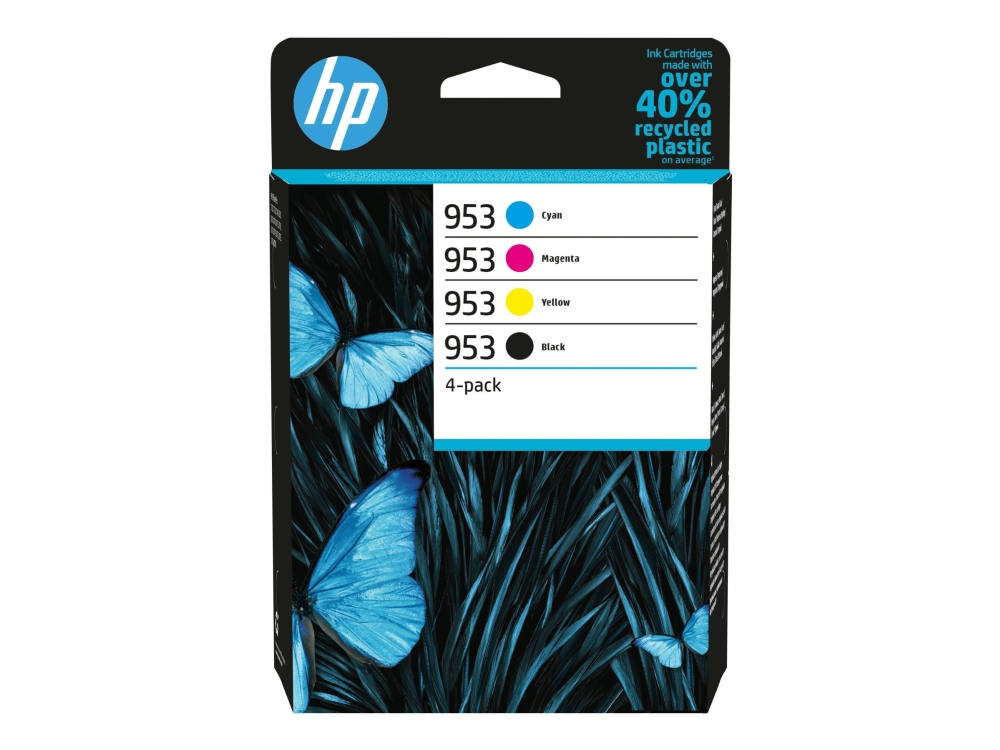 953   4 Pakker   Sort, Gul, Cyan, Magenta   Original   Blækpatron   For Officejet Pro 7740, 7740 Wide Format, 8210, 8216, 8218, 8710, 8715, 8720, fra Hp