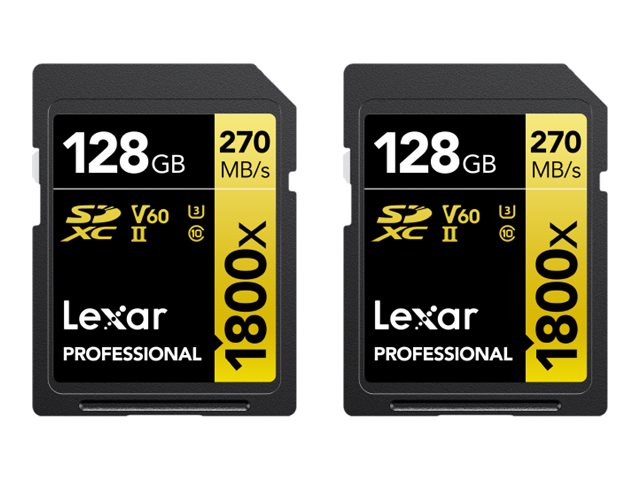 Lexar Professional Gold Series   Flashhukommelseskort   128 Gb   Video Class V60   Uhs Ii U3   Class10   1800x   Sdxc Uhs Ii (pakke Med 2) fra Lexar Media