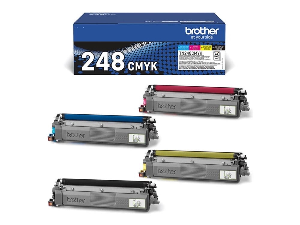 Tn248val Multipack   4 Pakker   Sort, Gul, Cyan, Magenta   Original   æske   Tonerpatron   Op Til 1000 Sider Pr Patron fra Brother